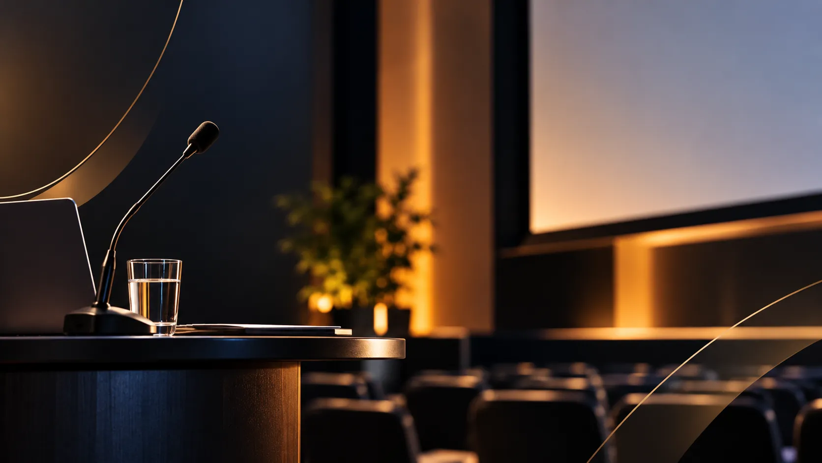 Palco Corporativo com Microfone e Café
